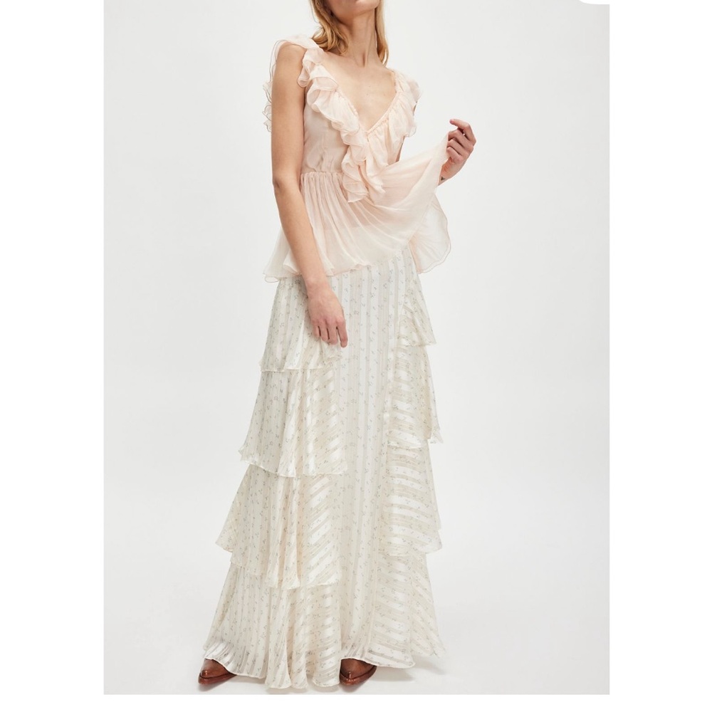 Free People floral cascade Maxi Skirt ivory size 4 NWT - Picture 5 of 10